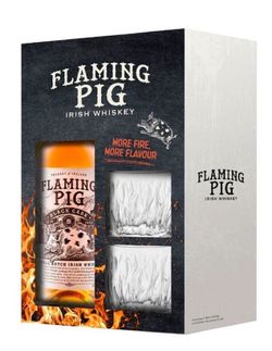 produkt Flaming Pig Black Cask 0,7l 40% + 2x sklo